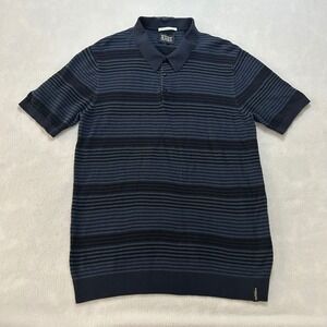 Scotch & Soda Mens XL Blue Striped Organic Cotton Knit Polo Shirt 173039-23-PFMM